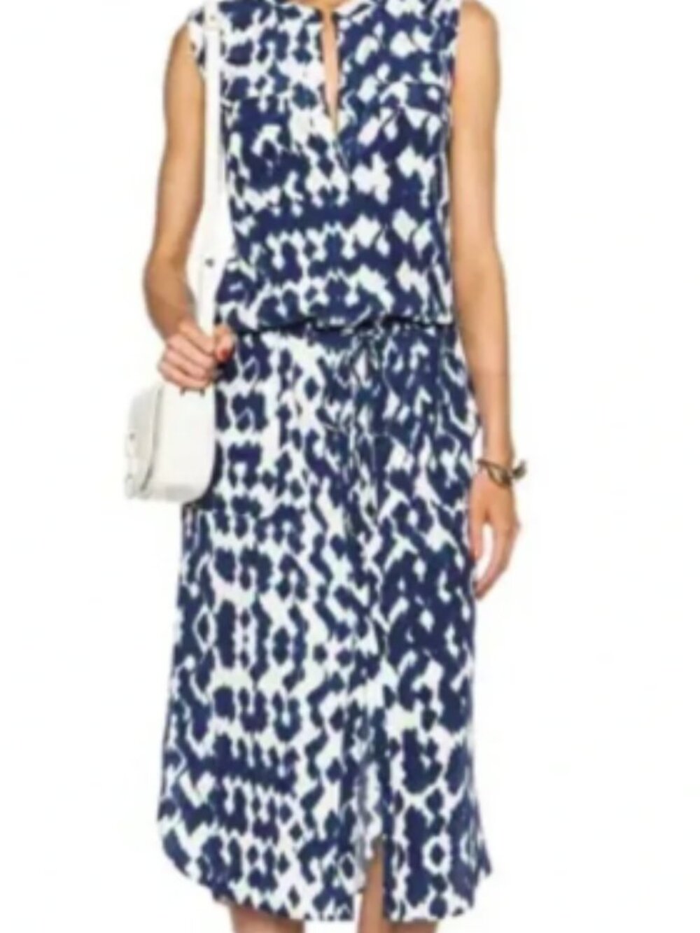 Vince Silk Blue And White Ikat Midi Dress Size Large